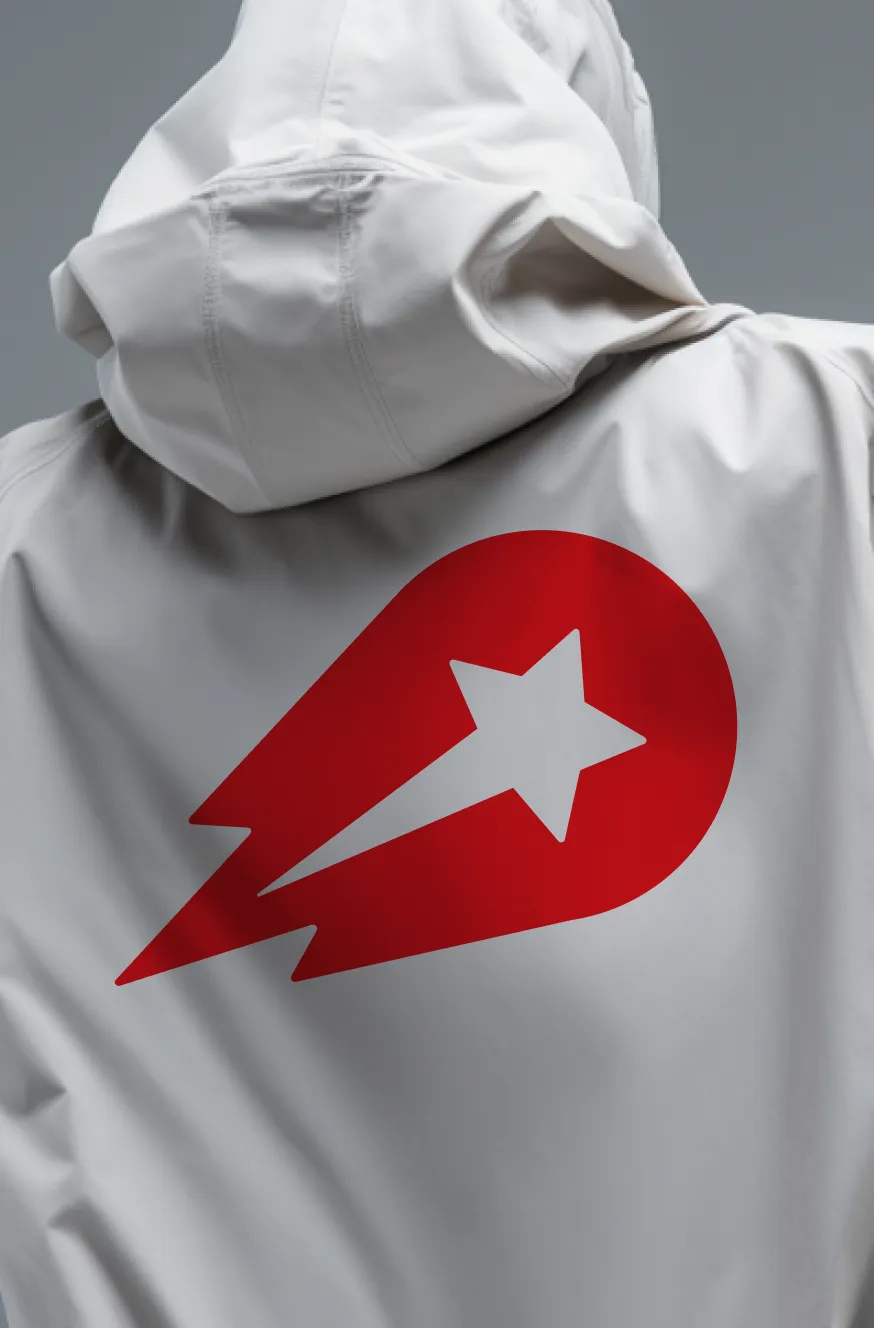 a person wearing a white jacket with the Delivery Hero Logo on it